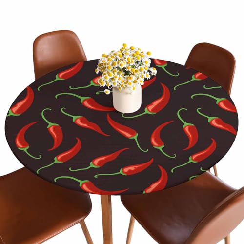 Guxxuil Runde Tischdecke mit Chilischoten-Motiv, für Lebensmittel, Chili-Gewürze, Pfeffer, Rot, Schwarz, waschbare Tischdecken für Küche, Esszimmer, Party, 101,6–111,8 cm Guxxuil Runde Tischdecke mit Chilischoten-Motiv, für Lebensmittel, Chili-Gewürze, Pfeffer, Rot, Schwarz, waschbare Tischdecken für Küche, Esszimmer, Party, 101,6–111,8 cm von Guxxuil
