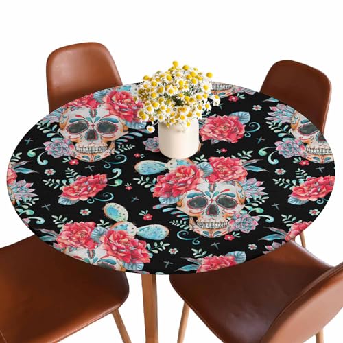 Guxxuil Runde Tischdecke mit Totenkopf-Rosen, Motiv: Kakteen, Blumen, Wildblumen, Tag der Toten, waschbar, Tischdecken für Küche, Esszimmer, Party, 101,6–111,8 cm Guxxuil Runde Tischdecke mit Totenkopf-Rosen, Motiv: Kakteen, Blumen, Wildblumen, Tag der Toten, waschbar, Tischdecken für Küche, Esszimmer, Party, 101,6–111,8 cm von Guxxuil