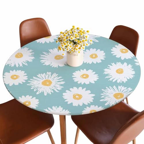 Guxxuil Weiße Gänseblümchen, runde Tischdecke, Blumen, Sommerpflanzen, blauer elastischer Rand, Tischdecke, wasserdicht, Wachstuch-Tischdecke für 101,6 cm - 111,8 cm Guxxuil Weiße Gänseblümchen, runde Tischdecke, Blumen, Sommerpflanzen, blauer elastischer Rand, Tischdecke, wasserdicht, Wachstuch-Tischdecke für 101,6 cm - 111,8 cm von Guxxuil