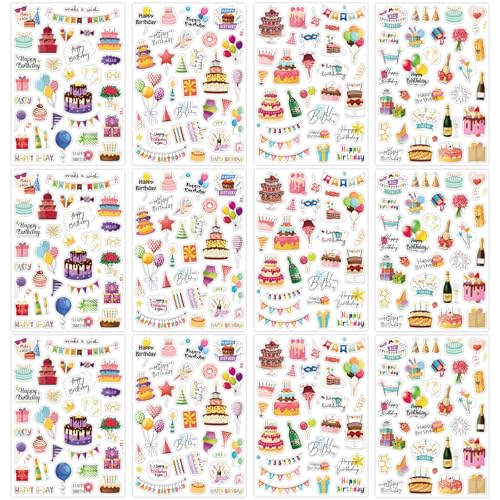 Guyode 12 Stück Sticker Geburtstag, 4 Stile Aufkleber Geburtstag, Geburtstagssticker für Kinder, 20 x 14 cm Sticker für Fotoalbum Geschenke Gästebuch Fotobuch Geburtstagskarten DIY Karten Guyode 12 Stück Sticker Geburtstag, 4 Stile Aufkleber Geburtstag, Geburtstagssticker für Kinder, 20 x 14 cm Sticker für Fotoalbum Geschenke Gästebuch Fotobuch Geburtstagskarten DIY Karten von Guyode