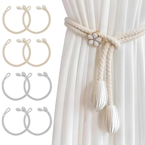 Guyode 8 Stück Vorhang Raffhalter, Boho Gardinenhalter, Vorhanghalter Handgestrickte, Gardinen Halterung, Vorhang Halter Schnallen Vorhang Binder zur Dekoration von Wohnzimmer Büro und Schlafzimmer von Guyode