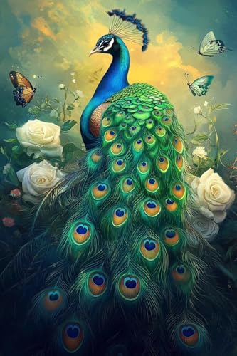 Diamond Painting Blume Diamond Painting Kinder Pfau Daiment Bilder Erwachsene, 5D Kreativ Set für Erwachsene, Vollbohrer Diamanten Malerei Stickerei Kreuzstich Zubehör, für Home Décor 90x135cm Q-866 von Guyosing