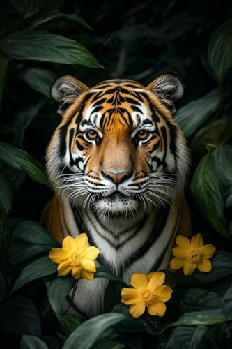 Diamond Painting Blume Diamond Painting Kinder Tiger Daiment Bilder Erwachsene, 5D Kreativ Set für Erwachsene, Vollbohrer Diamanten Malerei Stickerei Kreuzstich Zubehör, für Home Décor 40x60cm Q-846 von Guyosing