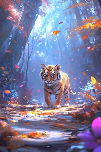 Diamond Painting Tiger Diamond Painting Kinder Wald Daiment Bilder Erwachsene, 5D Kreativ Set für Erwachsene, Vollbohrer Diamanten Malerei Stickerei Kreuzstich Zubehör, für Home Décor 70x105cm Q-844 von Guyosing