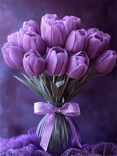 Lila Blume Diamond Painting Erwachsene Bastelset Set, 5D DIY Diamant Painting Kinder Anfänger Strasssteinen Diamanten Bastelset, Geeignet Dekoration von Zuhause Wohnzimmer Schlafzimmer 40x50cm z-497 von Guyosing