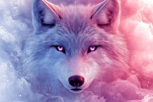 Tier Diamond Painting Wolf Diamond Painting Erwachsene, DIY Diamant Bilder, Diamanten Kinder Kreuzstich Diamonds Bastelset Erwachsene Mosaikherstellung Set, für Home Wand Décor Geschenk 70x105cm Q-15 von Guyosing