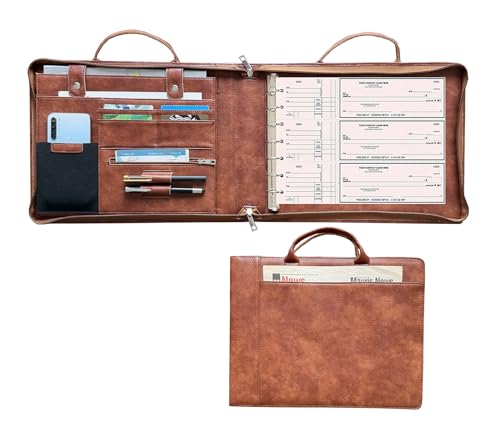 Gvalant 7-Ring-Mappe aus veganem Leder, Portfolio für 3-Up-Überprüfungen in Geschäftsgröße, mit Griff und Aktentasche mit Reißverschluss mit 500 Karomuster, 22,9 x 33 cm Blätter (Retro-Braun, Standard von Gvalant