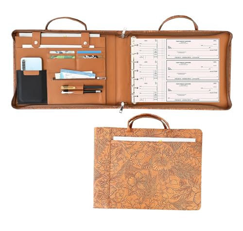 Gvalant 7-Ring-Mappe aus veganem Leder für 3-Up-Überprüfungen in Geschäftsgröße, mit Griff und Aktentasche mit Reißverschluss, Kapazität von 500, 22,9 x 33 cm Blätter (Hua Brown, Standard) von Gvalant
