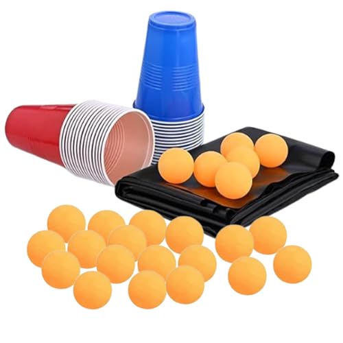 Gvblkq Party Pong Set, Bier-Pong Set, Trinkspiele für Erwachsene, inklusive wasserdichter Matte 24 Becher und 24 Bälle, stabiles PVC-Material für Junggesellenabschiede Geburtstage und Teambuilding von Gvblkq