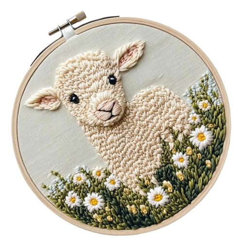 Gvblkq Punch Embroidery Kit, Sheep Pattern Stitching Punch Needle Set, Fabric, Wood, Wool Arts & Crafts with Threader, Hoop, and Yarn, Crafting Supplies for Beginners and Adults,18cm Gvblkq Punch Embroidery Kit, Sheep Pattern Stitching Punch Needle Set, Fabric, Wood, Wool Arts & Crafts with Threader, Hoop, and Yarn, Crafting Supplies for Beginners and Adults,18cm von Gvblkq