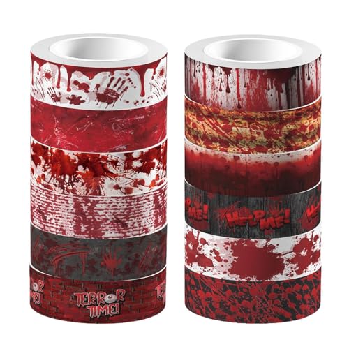 Halloween Tape Roll, Transparent Bloody Sticker Strip, Moisture-Resistant, Adhesive Decals for Scrapbooks Glass Doors Cups Walls Laptops Tables Crafts Party Decor and Packaging, 0.14x0.59 inches von Gvblkq