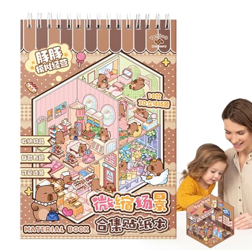 Miniature Landscape Sticker Book, 3D No-Cut Cartoon House Decals, Stress Relief Creative Dreamland Stickers, Encourages Creativity, Fun for School, Home, Boys, Girls, 5.31x7.48 in von Gvblkq