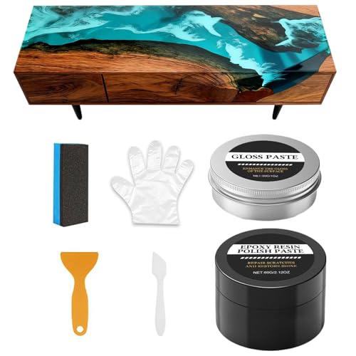 Polierset für Epoxidharz - Kratzerreparaturmasse für Kunstprojekte | Cremige Paste mit Hochglanzeffekt und Einfacher Anwendung für Tisch, Arbeitsplatte und Dekoration von Gvblkq