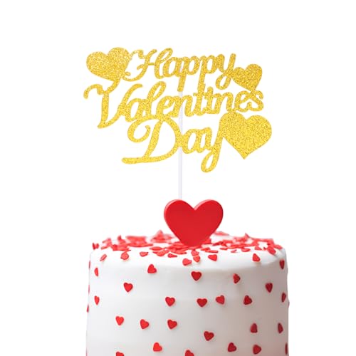 Tortenaufsätze mit goldenem Glitzer, "Happy Valentine's Day", glitzernd, für Valentinstag, Hochzeit, Party, Lieferanten (Gold), 15 Stück von Gvhntk