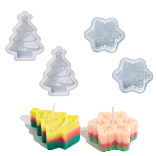 Gvrxec 4 Stück Schneeflocke Kerzenform, Weihnachtbaum Gießform, 3D Schneeflocke DIY Harz Formen, 3D Weihnachtsbaum Harzform, Silikonform, für Weihnachten Gvrxec 4 Stück Schneeflocke Kerzenform, Weihnachtbaum Gießform, 3D Schneeflocke DIY Harz Formen, 3D Weihnachtsbaum Harzform, Silikonform, für Weihnachten von Gvrxec