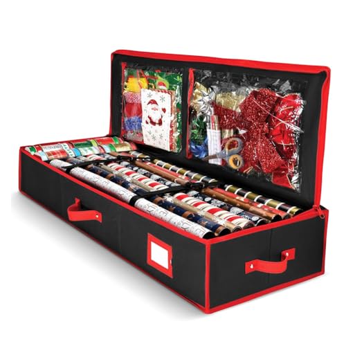 Gvvsjgdbis 1 x Geschenkpapier-Organizer, Aufbewahrungstasche, nützliche Taschen, schwarz und rot, Oxford-Stoff für Weihnachtszubehör, Unterbettaufbewahrung für Dekorationen Gvvsjgdbis 1 x Geschenkpapier-Organizer, Aufbewahrungstasche, nützliche Taschen, schwarz und rot, Oxford-Stoff für Weihnachtszubehör, Unterbettaufbewahrung für Dekorationen von Gvvsjgdbis