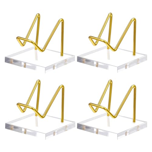 Gvvsjgdbis 4-teiliger Acryl-Präsentationsständer mit goldfarbenen Metallarmen, Präsentationsständer mit Acryl-Basis, dekorativer goldener Staffelei-Ständer, mineralischer transparenter und Gvvsjgdbis 4-teiliger Acryl-Präsentationsständer mit goldfarbenen Metallarmen, Präsentationsständer mit Acryl-Basis, dekorativer goldener Staffelei-Ständer, mineralischer transparenter und von Gvvsjgdbis