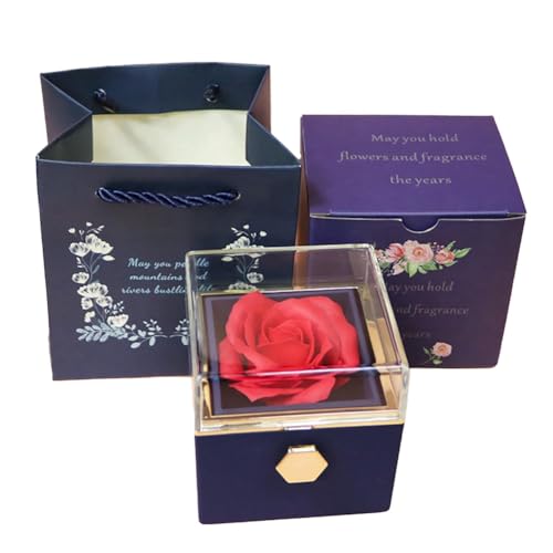 Gvvsjgdbis Rosenring-Box, Samt-Schmuckschatulle, Ewige Rose, 360° drehbar, Valentinstag, Muttertag, für romantische Geschenke, Dunkelblau Gvvsjgdbis Rosenring-Box, Samt-Schmuckschatulle, Ewige Rose, 360° drehbar, Valentinstag, Muttertag, für romantische Geschenke, Dunkelblau von Gvvsjgdbis