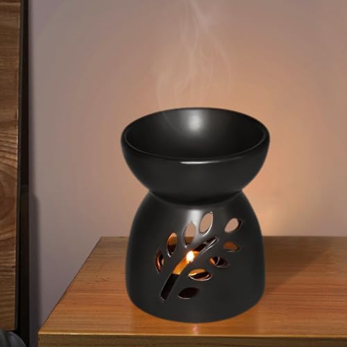 Gwezmxs Keramik Scentsy Duftlampe Aromalampe Teelicht für Ätherische Öle, Schwarz Ausgehöhlte Duftöl Lampe mit Teelöffel für Wohnkultur von Gwezmxs