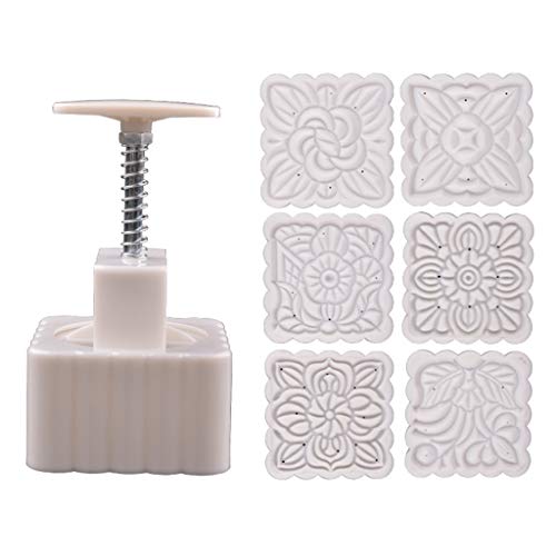 Gwxevce 250g Mooncake Form mit 6 Stück quadratischen Blumenstempeln Handpresse Moon Cake Pastry Gwxevce 250g Mooncake Form mit 6 Stück quadratischen Blumenstempeln Handpresse Moon Cake Pastry von Gwxevce