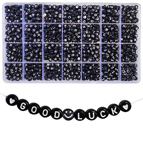 1450 Stück Buchstabenperlen Schwarz Spacer Perlen 7x4mm Buchstaben A-Z und Herz Perlen für Armbänder Schmuck Basteln von Gxadwzy