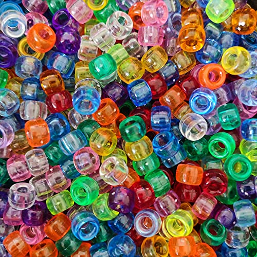 500 Stück Pony Beads 6x9mm Transparent Bunte Perlen mit Großem Loch für Schmuck, Armbänder, Ketten, Schlüsselanhänger, Basteln von Gxadwzy