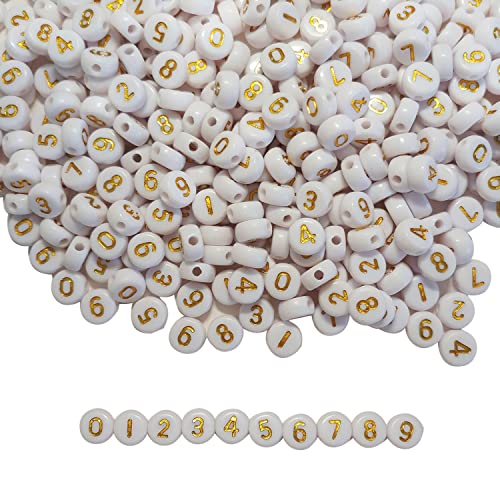 Gxadwzy 500 Stück Zahlenperlen Mix 0-9 Gold Rund 7mm Perlen Buchstabenperlen von Gxadwzy