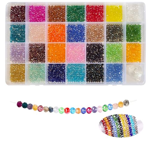 Gxadwzy 3mm Kristall Glas Perlen Facettierte Glasperlen für DIY Schmuck Halskette Armband Basteln 2700 Stück -27 Farben von Gxadwzy