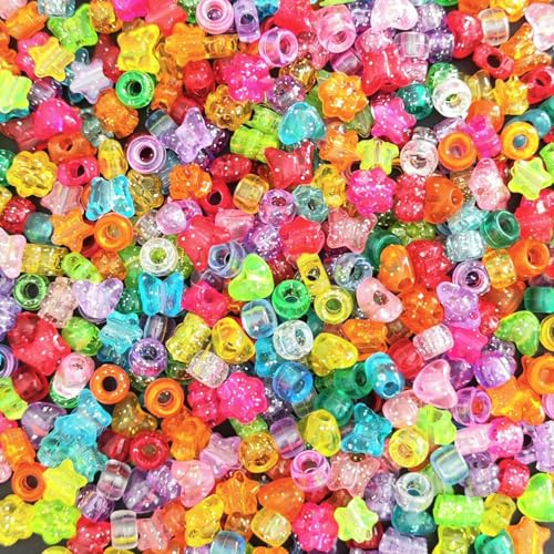 Gxadwzy 500 Stück Pony Beads Glitzer Herzen Stern Blumen Schmetterlings Perlen mit Großem Loch für Schmuck, Armbänder, Basteln Gxadwzy 500 Stück Pony Beads Glitzer Herzen Stern Blumen Schmetterlings Perlen mit Großem Loch für Schmuck, Armbänder, Basteln von Gxadwzy