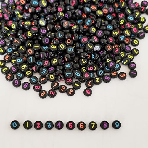 Gxadwzy 500 Stück Zahlenperlen Mix 0-9 Farbige Zahlen Schwarz Rund 7mm Perlen Buchstabenperlen von Gxadwzy