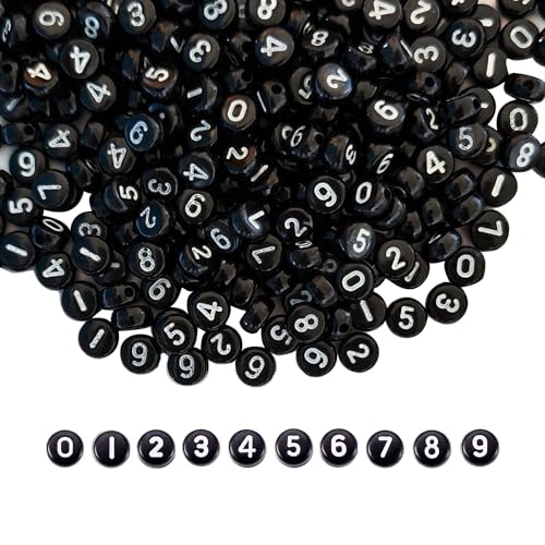 Gxadwzy 500 Stück Zahlenperlen Mix 0-9 Schwarz Rund 7mm Perlen Buchstabenperlen von Gxadwzy
