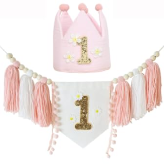 Gxdamxz Deko 1. Geburtstag Mädchen, Erster Geburtstagsdeko Hochstuhlbanner für Party Tischdekoration (Rosa mit Hut) von Gxdamxz