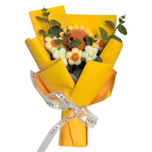 Gxdamxz Gehäkelte Blumen, Häkelblumen, Künstlicher Handgefertigter Blumenstrauß Sonnenblume, Crochet Flower Bouquet, Gelb von Gxdamxz
