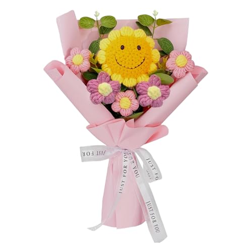 Gxdamxz Gehäkelte Blumen, Häkelblumen Blumenstrauß Künstliche, Handgefertigter, Crochet Flower Bouquet Handmade, Sonnenblume Rosa von Gxdamxz