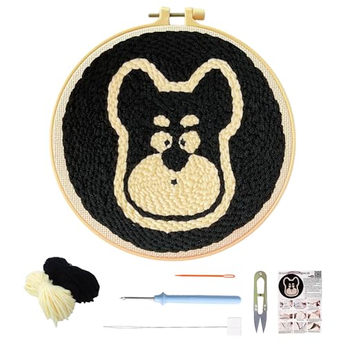 Gxdamxz Punch Needle Set Anfänger mit Hoop für Dekoration & Geschenk, Cross Stitch Kit, Hund von Gxdamxz