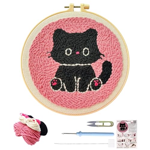 Gxdamxz Punch Needle Set Anfänger mit Hoop für Geschenk & Dekoration, Cross Stitch Kit, Katze von Gxdamxz