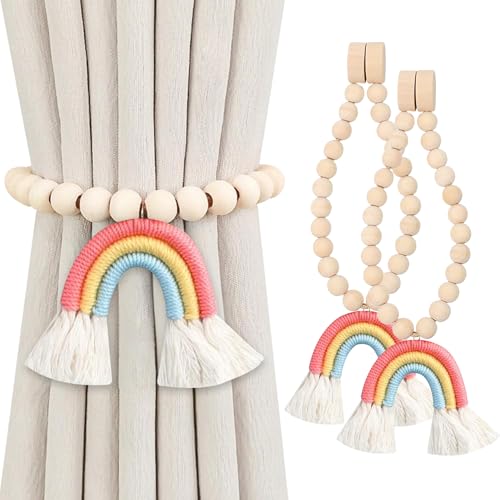 Gxdamxz Raffhalter für Vorhänge, Gardinenhalter, Vorhang Halter Magnetische mit Holzperle, 2 Stück, Rosa von Gxdamxz