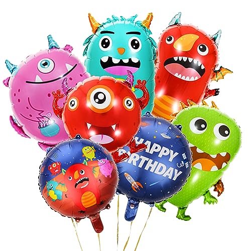 7Pcs Monster Geburtstag Party Ballon, Monster Kinder Deko Luftballons, Monster Helium Bunte Luftballons Set, Bunte Folienballon, für Jungen Mädchen Monster Thema Party Dekoration von Gxhong