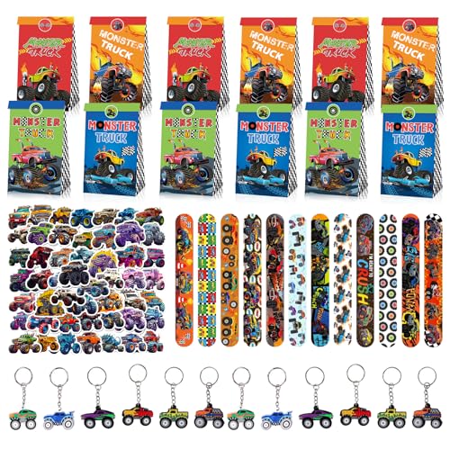 86Pcs Monstertruck Kinder Party Mitgebsel, Monster Truck Geburtstag Geschenkeset, 12 Geschenktüten 12 Slap Armband 12 Schlüsselanhänger 50 Aufkleber, Truck Party Geschenke, für Kinder Jungen Mädchen 86Pcs Monstertruck Kinder Party Mitgebsel, Monster Truck Geburtstag Geschenkeset, 12 Geschenktüten 12 Slap Armband 12 Schlüsselanhänger 50 Aufkleber, Truck Party Geschenke, für Kinder Jungen Mädchen von Gxhong