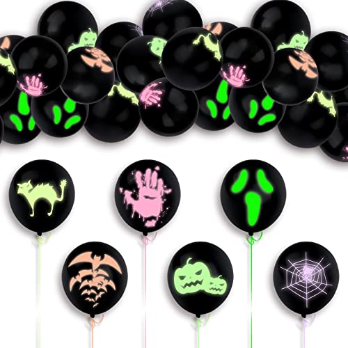 Gxhong 30 Stück Hallowee Luftballons Neon Luftballons Latex Luftballons, Halloween Dekoration Fluoreszierend Ballon Schwarzlicht Party Ballon, für Halloween Kinder Horror Deko, Halloween Party Deko von Gxhong