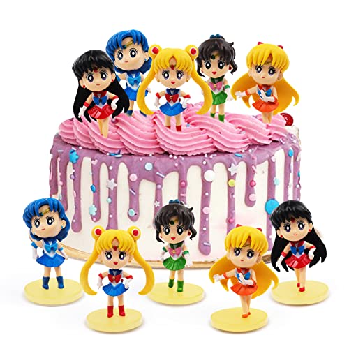 Gxhong 5 Stück Sailor Moon Mini Figuren Tortendeko, Sailor Moon Cupcake Figuren Spielzeug, Geburtstag Kuchen Dekoration Mädchen, Geburtstag Party Kuchen Dekoration Supplies für Kinder Mädchen von Gxhong