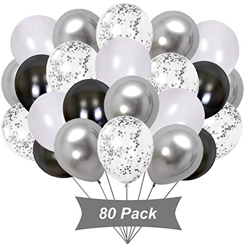 Gxhong 80 Stück Luftballons Silber Weiß Schwarz, Matellic Luftballons Silber Konfetti Ballons Latex Ballons Helium Bunt Luftballons für Hochzeit Mädchen Jungen Geburtstag Party Dekoration (Silber) von Gxhong
