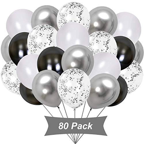 Gxhong 80 Stück Luftballons Silber Weiß Schwarz, Matellic Helium Bunt Silber Konfetti Latex Ballons, für Mädchen Jungen Geburtstag Party Dekoration von Gxhong
