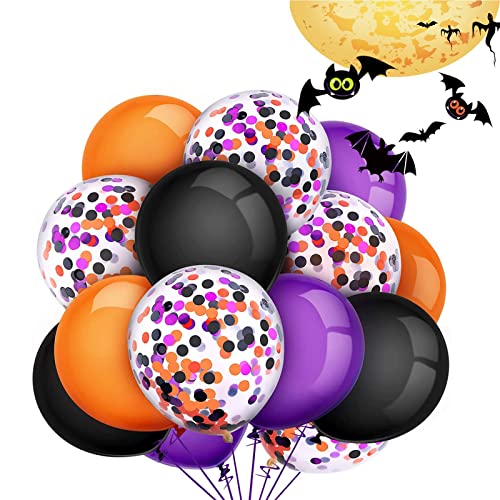 Gxhong Hallowee Luftballons Halloween Dekoration Halloween Party Deko Schwarz lila Orange Ballons Konfetti Ballons Helium Ballons Latex Ballons für Halloween Kinder Horror Deko, 80 Stücke von Gxhong
