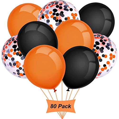 Luftballons Orange Schwarz, Gxhong 12 Zoll Halloween Luftballons, Halloween Deko Konfetti Luftballons Bunte Ballons Halloween Party Luftballons Helium Latex Luftballons (80 Stück) von Gxhong