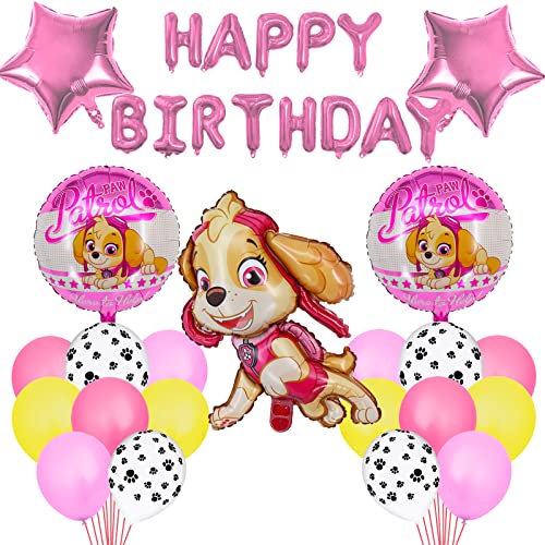 Gxhong Paw Dog Geburtstag Luftballon Set Dog Patrol Geburtstag Dekoration Set Folienballon Luftballon Latex Ballons Happy Birthday Banner für Kindergeburtstag Deko Dekoration von Gxhong