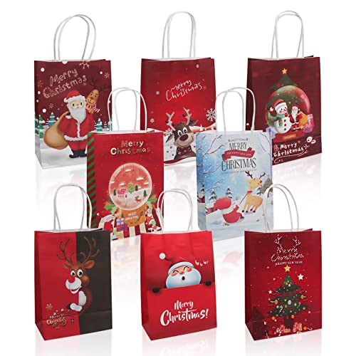 Gxhong Weihnachten Geschenktüten Weihnachten Kraft papiertüten mit Henkel,Candy Tüten mit Weihnachtselementmuster für Weihnachts Dekoration Geschenk-verpackun,16pcs von Gxhong