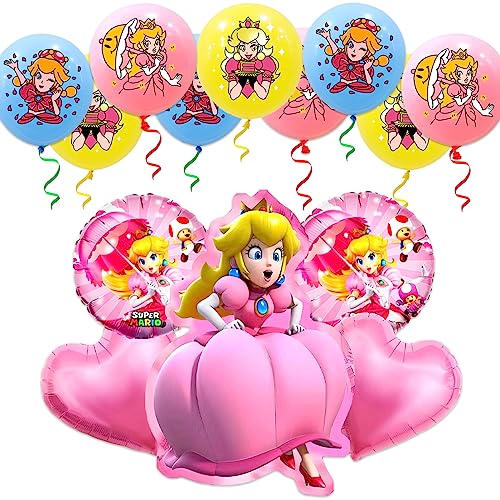 Princess Peach Kindergeburtstag Deko, Peach Princess Thema Party Balloons, Folienballon Set Mädchen, Farbige Latex Ballons, Partydekorationen Luftballons, für Mädchen Kinder Rosa Party Supplies von Gxhong