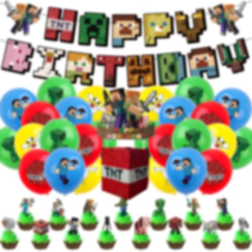 Thema Party Dekoration, Geburtstags Deko Set, Geburtstag Luftballons Kit, Happy Birthday Banner Cake Toppers, Partyzubehör Set, für Jungen Geburtstag Party Deko von Gxhong