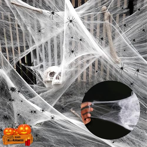 Gxlaihly 200g Halloween Deko Spinnennetz mit 40 Schwarzen Horrorspinnen, Deko Dehnbare Spinnweben in Weiß, Super Realistische Spinnennetz Dekoration für Halloween Gxlaihly 200g Halloween Deko Spinnennetz mit 40 Schwarzen Horrorspinnen, Deko Dehnbare Spinnweben in Weiß, Super Realistische Spinnennetz Dekoration für Halloween von Gxlaihly